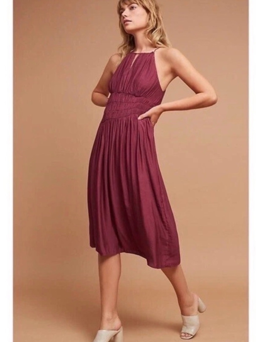 Anthropologie Moulinette Soeurs Plum Halter Midi Dress
